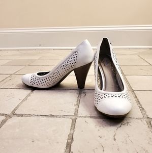White Cut Out Shoes with Wooden Heel